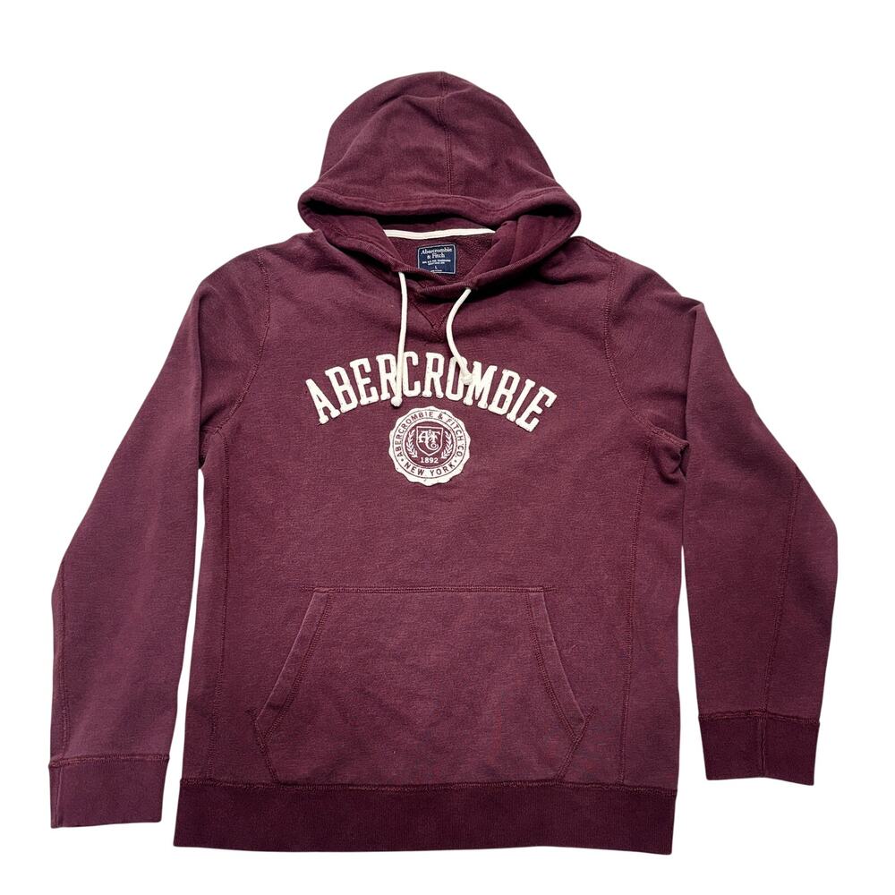 Abercrombie & Fitch Y2K Hoodie Large Burgundy Fleece Crest Collegiate